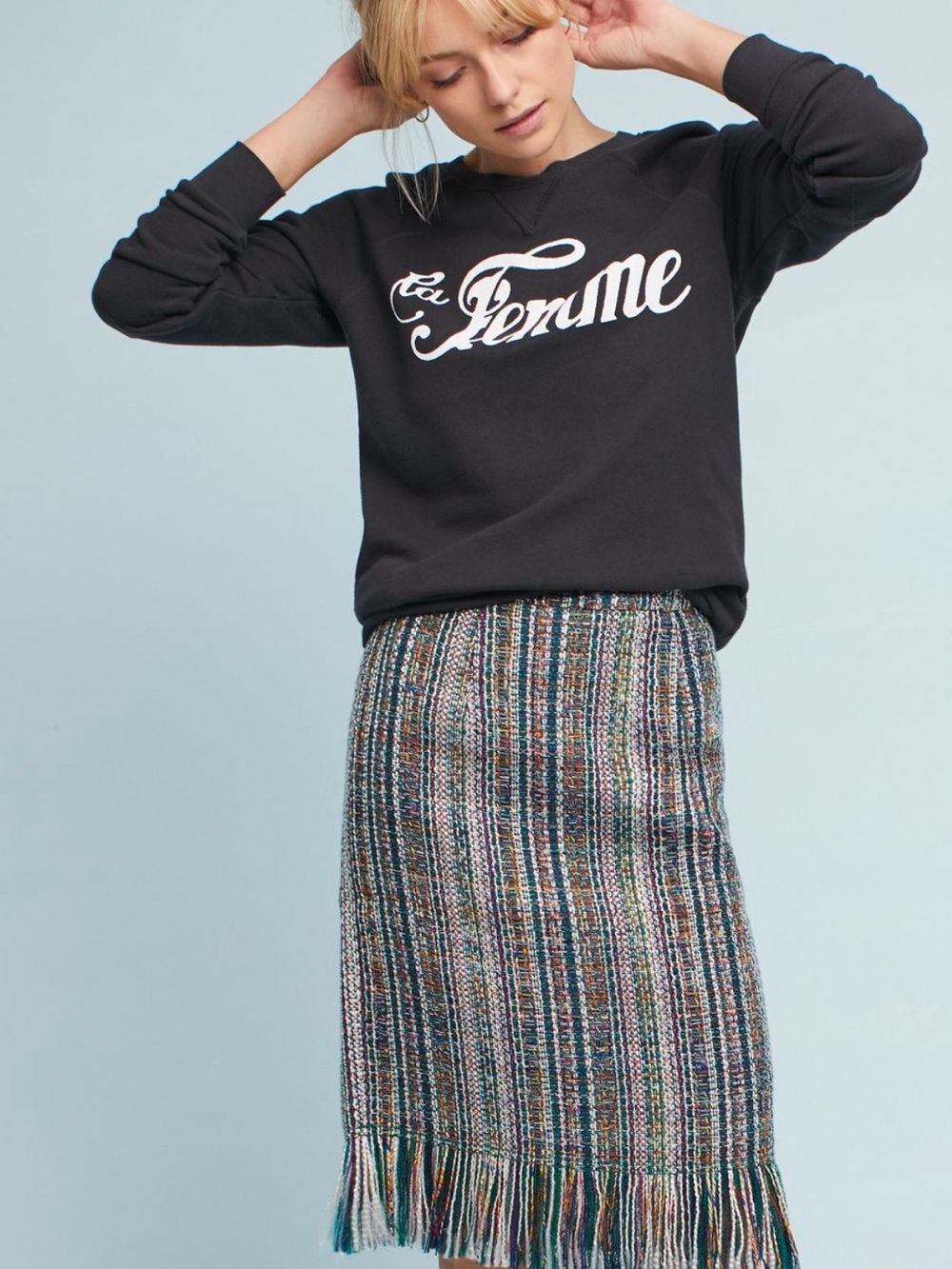 ☀️ Anthropology MAEVE Multicolor Tweed Fringed Pencil Skirt